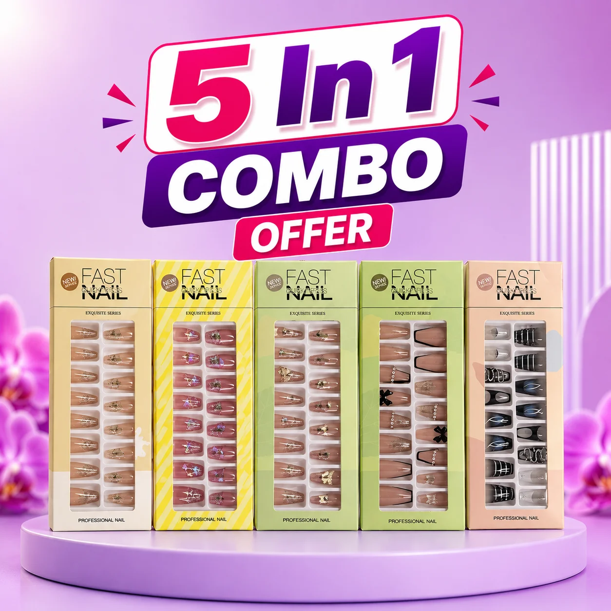 Fast Nail Quick Press Fake Nails 5 In 1 Combo Offer
