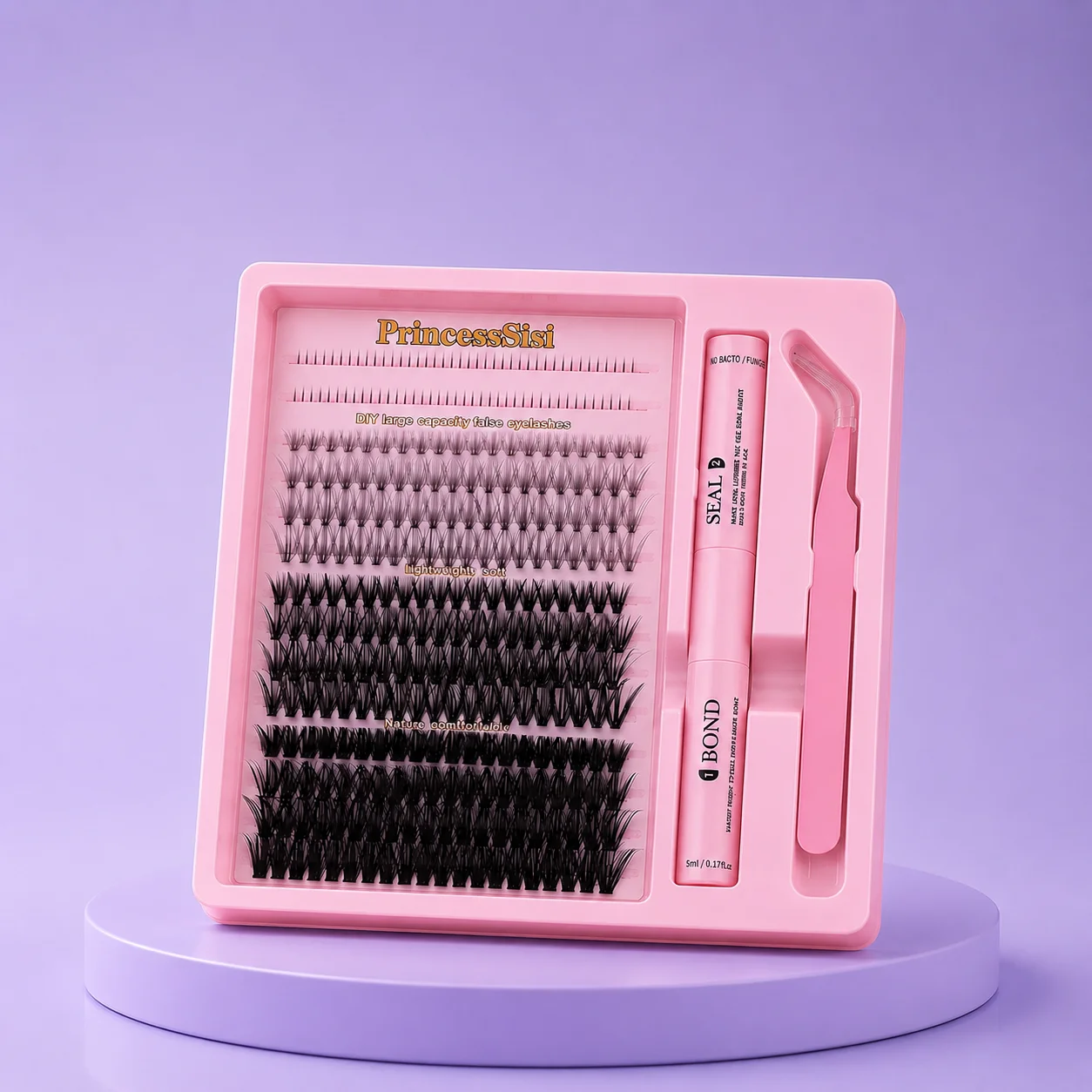 PrincessSisi DIY Eyelash Extension Kit (Lash Clusters + Bond + Seal)